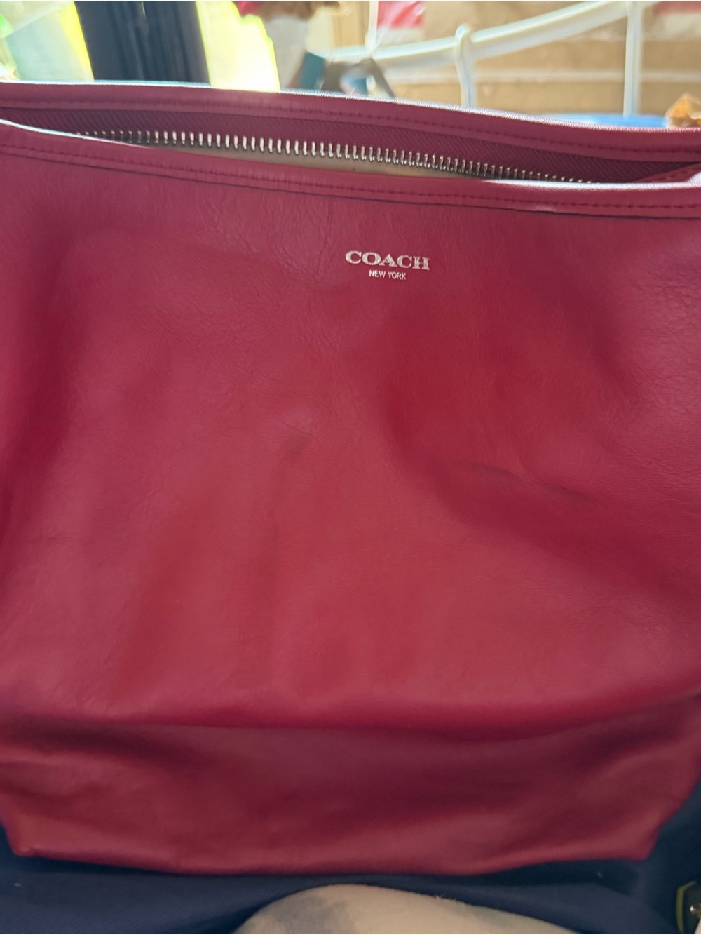 Coach New York Cherry Red Leather Zip-Top Tote